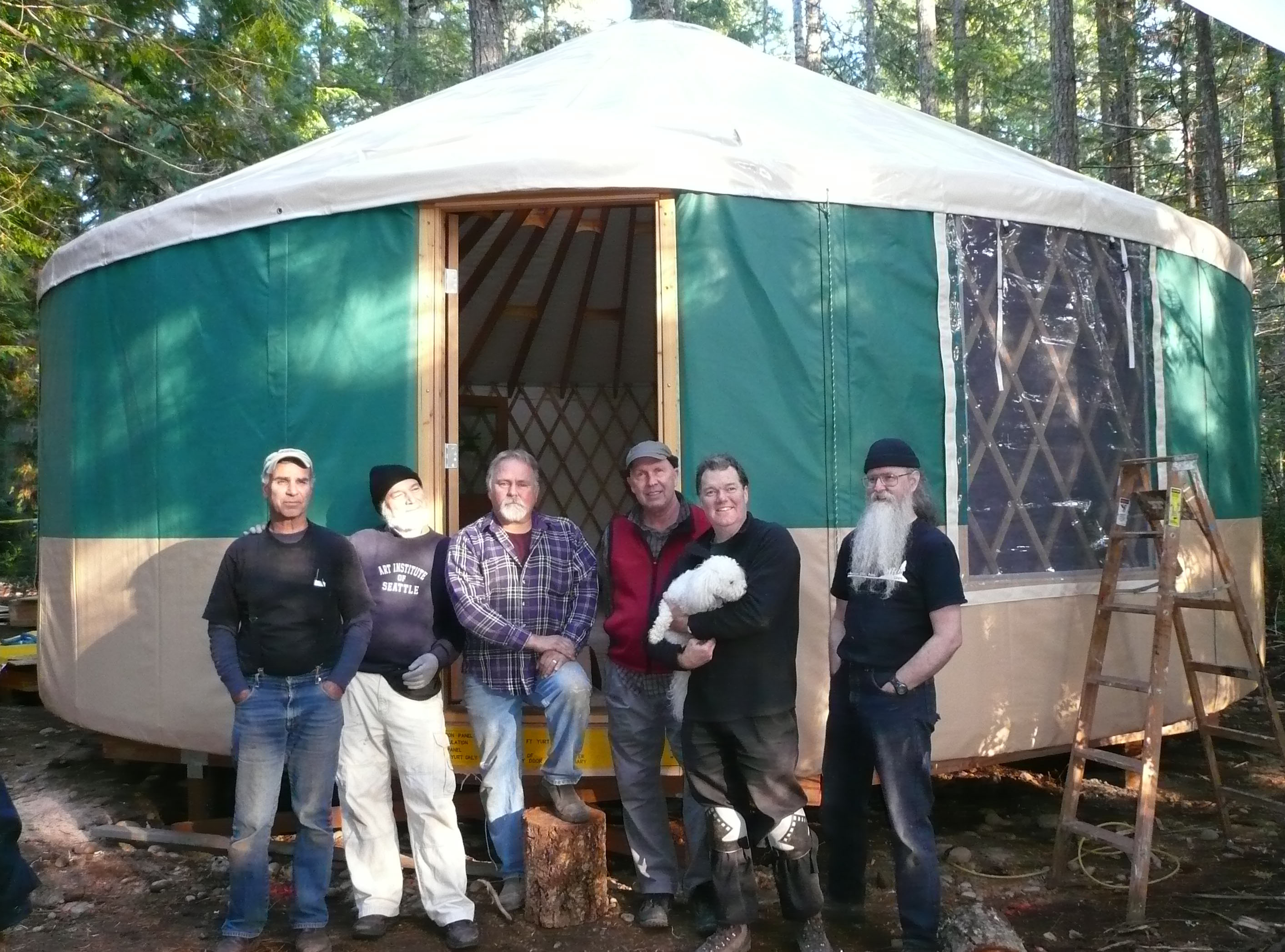 Finished yurt: Mac Smith, Chris Stanley, Craig McCoy, Michael Fuhrman, Emma, Josh Brown, Scott Eby YurtCrewAfterFinished