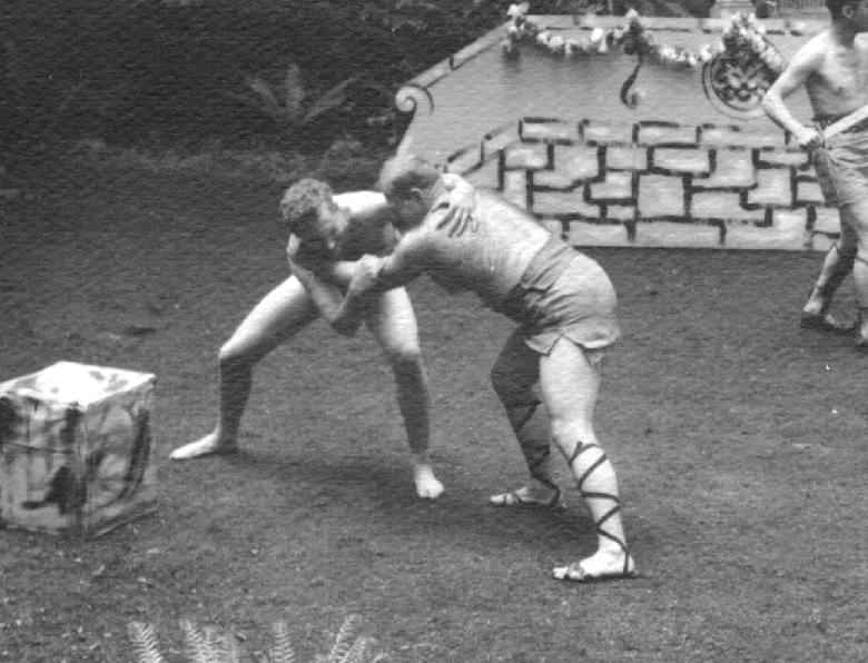 "Holly" Snyder and Dick Kahler as Gladiators. "Holly" Snyder and Dick Kahler as Gladiators.