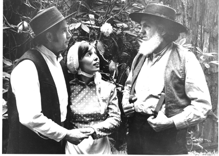 Katie Yoder (Pam Bradley) begs her father (Pershing Baldwin) to forgive Peter Reber (Rod Edwards), who has been shunned (declared an outcast) for fighting.