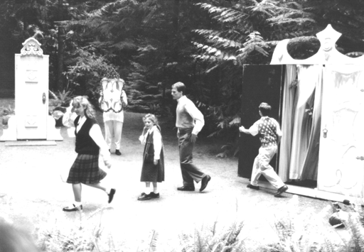 The children return to the house through the wardrobe.